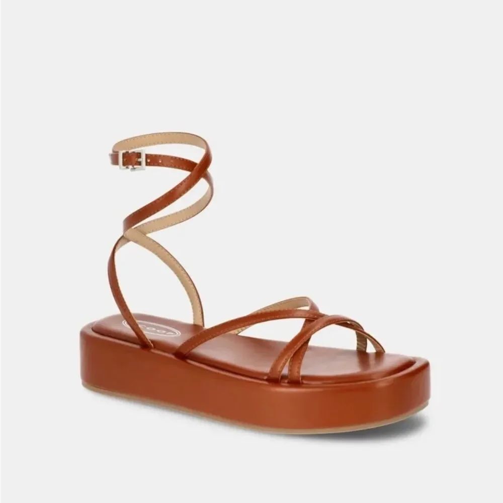 NWT Scoop Wrap-Strap Platform Sandal in Tan